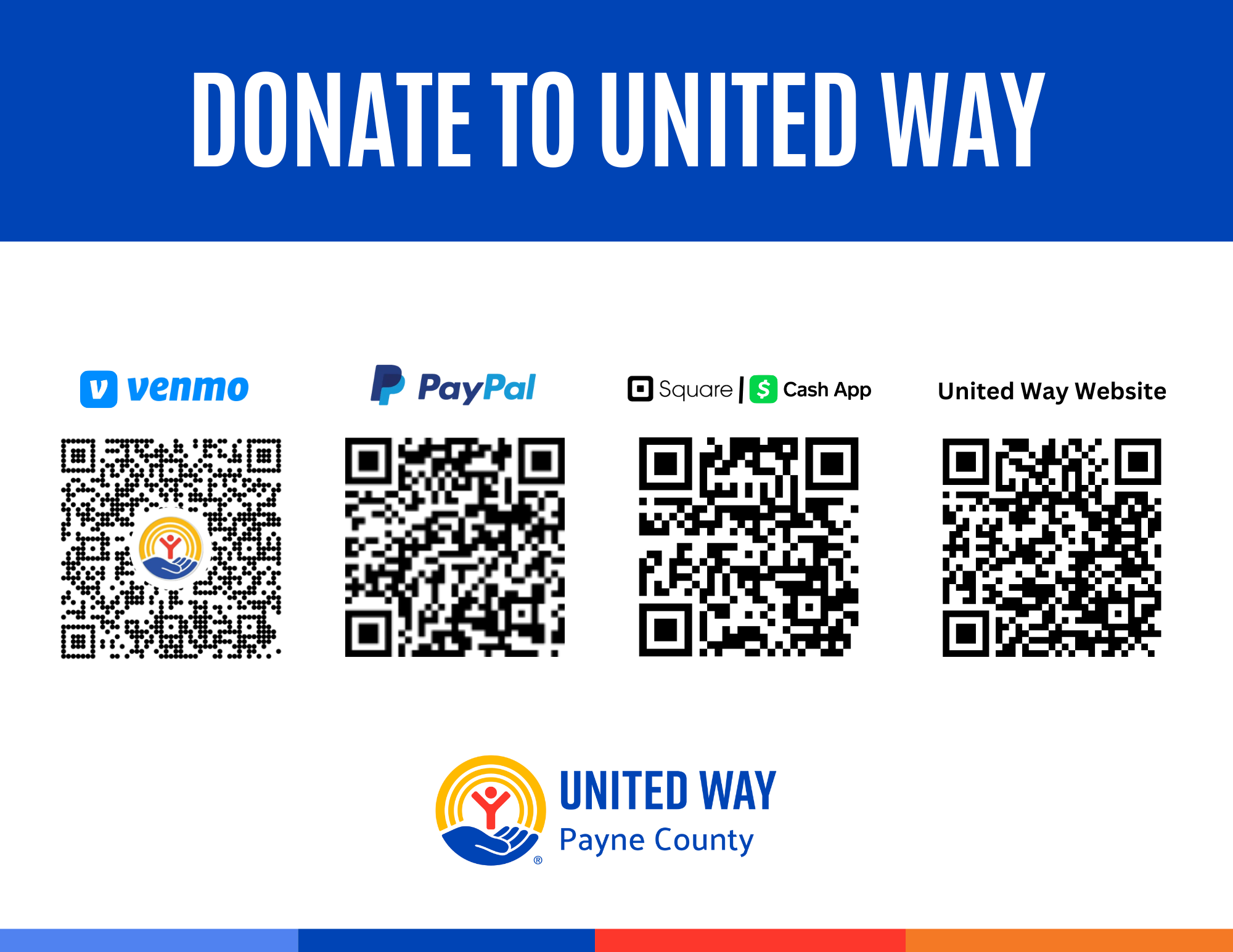 Scan to pay QR Codes for Venmo, Paypal, Square, and Webform